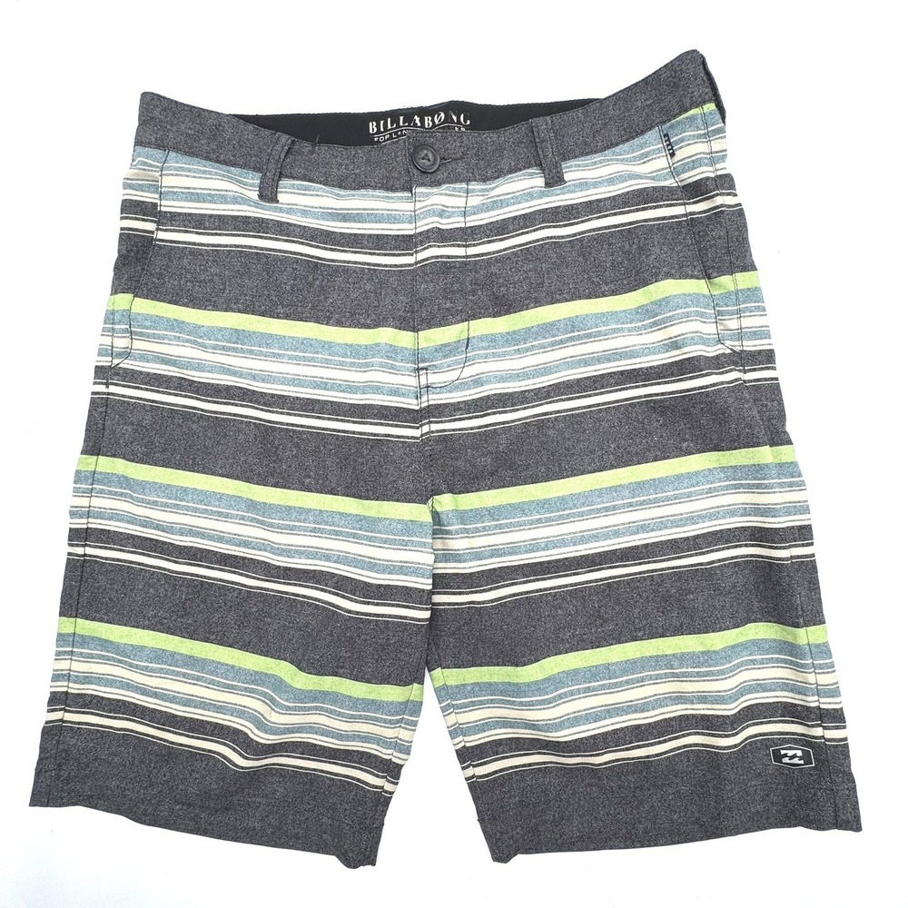 BILLABONG Mens 31 Gray Green Stripe Platinum X Hybrid Swim Shorts Beach Vacation